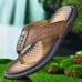 Men's Brown Faux Leather Flip-Flop Sandals with Comfortable Footbed and Durable Rubber Sole - Ideal for Casual Summer Outings and Beachwear