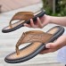 Men's Brown Faux Leather Flip-Flop Sandals with Comfortable Footbed and Durable Rubber Sole - Ideal for Casual Summer Outings and Beachwear