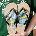 Men's Artistic Flip-Flops with Blue and Yellow Comic Print - Perfect for Casual Outings and Beach Days