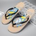 Men's Artistic Flip-Flops with Blue and Yellow Comic Print - Perfect for Casual Outings and Beach Days