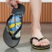 Men's Artistic Flip-Flops with Blue and Yellow Comic Print - Perfect for Casual Outings and Beach Days