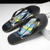Men's Artistic Flip-Flops with Blue and Yellow Comic Print - Perfect for Casual Outings and Beach Days