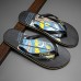 Men's Artistic Flip-Flops with Blue and Yellow Comic Print - Perfect for Casual Outings and Beach Days