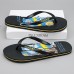 Men's Artistic Flip-Flops with Blue and Yellow Comic Print - Perfect for Casual Outings and Beach Days