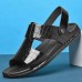 Men's Brown Crocodile Pattern Sandals with Adjustable Strap, Stylish Design for Casual, Outdoor and Summer Wear