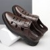 Men's Brown Faux Leather Breathable Fisherman Sandals Velcro Strap, Casual Closed-Toe Design, Comfortable Summer Footwear for Outdoors and Daily Wear