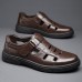Men's Brown Faux Leather Breathable Fisherman Sandals Velcro Strap, Casual Closed-Toe Design, Comfortable Summer Footwear for Outdoors and Daily Wear