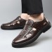 Men's Brown Faux Leather Breathable Fisherman Sandals Velcro Strap, Casual Closed-Toe Design, Comfortable Summer Footwear for Outdoors and Daily Wear