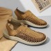 Men's Tan Slip-On Outdoor Sandals with Braided Detailing, Casual Style for Summer and Beach Activities