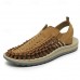 Men's Tan Slip-On Outdoor Sandals with Braided Detailing, Casual Style for Summer and Beach Activities