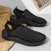 Men's Tan Slip-On Outdoor Sandals with Braided Detailing, Casual Style for Summer and Beach Activities