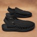 Men's Tan Slip-On Outdoor Sandals with Braided Detailing, Casual Style for Summer and Beach Activities