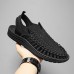Men's Tan Slip-On Outdoor Sandals with Braided Detailing, Casual Style for Summer and Beach Activities