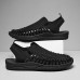 Men's Tan Slip-On Outdoor Sandals with Braided Detailing, Casual Style for Summer and Beach Activities
