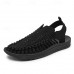 Men's Tan Slip-On Outdoor Sandals with Braided Detailing, Casual Style for Summer and Beach Activities