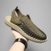 Men's Tan Slip-On Outdoor Sandals with Braided Detailing, Casual Style for Summer and Beach Activities