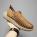 Men's Tan Slip-On Outdoor Sandals with Braided Detailing, Casual Style for Summer and Beach Activities