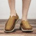 Men's Tan Slip-On Outdoor Sandals with Braided Detailing, Casual Style for Summer and Beach Activities