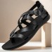 Men's Black Faux Leather Gladiator Sandals with Strappy Design and Buckle Closure, Ideal for Casual Summer Wear