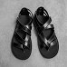 Men's Black Faux Leather Gladiator Sandals with Strappy Design and Buckle Closure, Ideal for Casual Summer Wear