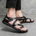 Men's Black Faux Leather Gladiator Sandals with Strappy Design and Buckle Closure, Ideal for Casual Summer Wear