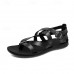 Men's Black Faux Leather Gladiator Sandals with Strappy Design and Buckle Closure, Ideal for Casual Summer Wear