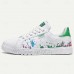Men's Casual White Sneakers with Color Splash Design - Comfortable Fashionable Low-Top Lace-Up Shoes