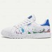 Men's Casual White Sneakers with Color Splash Design - Comfortable Fashionable Low-Top Lace-Up Shoes