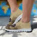 Men's Khaki Compass Print Flyknit Sneakers - Lightweight Breathable Running Shoes for Travel, Hiking and Casual Wear