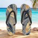 Men鈥檚 Blue Leaf Printed Flip Flops Tropical & Stylish Style for Beach Vacations, Island Hopping & Beachside Dinners
