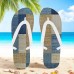 Men鈥檚 Blue Leaf Printed Flip Flops Tropical & Stylish Style for Beach Vacations, Island Hopping & Beachside Dinners