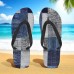 Men鈥檚 Blue Leaf Printed Flip Flops Tropical & Stylish Style for Beach Vacations, Island Hopping & Beachside Dinners