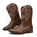 Men's Brown Faux Leather Western Boots with American Flag Design Bold and Stylish Boots for Country Events, Concerts and Casual Outings