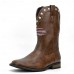 Men's Brown Faux Leather Western Boots with American Flag Design Bold and Stylish Boots for Country Events, Concerts and Casual Outings