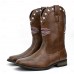 Men's Brown Faux Leather Western Boots with American Flag Design Bold and Stylish Boots for Country Events, Concerts and Casual Outings