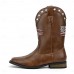 Men's Brown Faux Leather Western Boots with American Flag Design Bold and Stylish Boots for Country Events, Concerts and Casual Outings