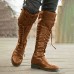 Men's Black Lace-Up Knee-High Boots with Buckle Straps Vintage-Style Military Combat Boots for Outdoor and Casual Wear