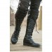 Men's Black Lace-Up Knee-High Boots with Buckle Straps Vintage-Style Military Combat Boots for Outdoor and Casual Wear