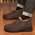 Men's Black Warm Winter Slip-On Ankle Boots with Plush Fur Lining, Non-Slip Sole, and Textured Fabric Comfortable Outdoor Footwear