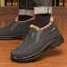 Men's Black Warm Winter Slip-On Ankle Boots with Plush Fur Lining, Non-Slip Sole, and Textured Fabric Comfortable Outdoor Footwear