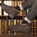 Men's Black Warm Winter Slip-On Ankle Boots with Plush Fur Lining, Non-Slip Sole, and Textured Fabric Comfortable Outdoor Footwear