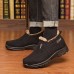 Men's Black Warm Winter Slip-On Ankle Boots with Plush Fur Lining, Non-Slip Sole, and Textured Fabric Comfortable Outdoor Footwear