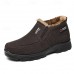 Men's Black Warm Winter Slip-On Ankle Boots with Plush Fur Lining, Non-Slip Sole, and Textured Fabric Comfortable Outdoor Footwear