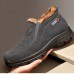 Men's Black Warm Winter Slip-On Ankle Boots with Plush Fur Lining, Non-Slip Sole, and Textured Fabric Comfortable Outdoor Footwear