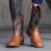 Men's Brown Faux Leather Cowboy Boots with Embroidered Detailing Classic Western Style for Casual Wear, Rodeos and Outdoor Events