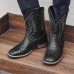 Men's Brown Faux Leather Cowboy Boots with Embroidered Detailing Classic Western Style for Casual Wear, Rodeos and Outdoor Events