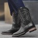 Men's Brown Faux Leather Cowboy Boots with Embroidered Detailing Classic Western Style for Casual Wear, Rodeos and Outdoor Events