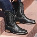 Men's Brown Faux Leather Cowboy Boots with Embroidered Detailing Classic Western Style for Casual Wear, Rodeos and Outdoor Events