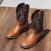 Men's Brown Faux Leather Cowboy Boots with Embroidered Detailing Classic Western Style for Casual Wear, Rodeos and Outdoor Events