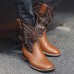 Men's Brown Faux Leather Cowboy Boots with Embroidered Detailing Classic Western Style for Casual Wear, Rodeos and Outdoor Events